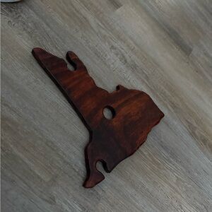 Wooden New York State Shaped wine bottle and glass holder